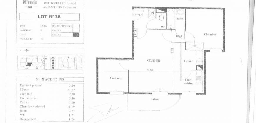 VILLEFRANCHE-SUR-SAÔNE – A LOUER 3 pièces de 55m². Loyer: 690€